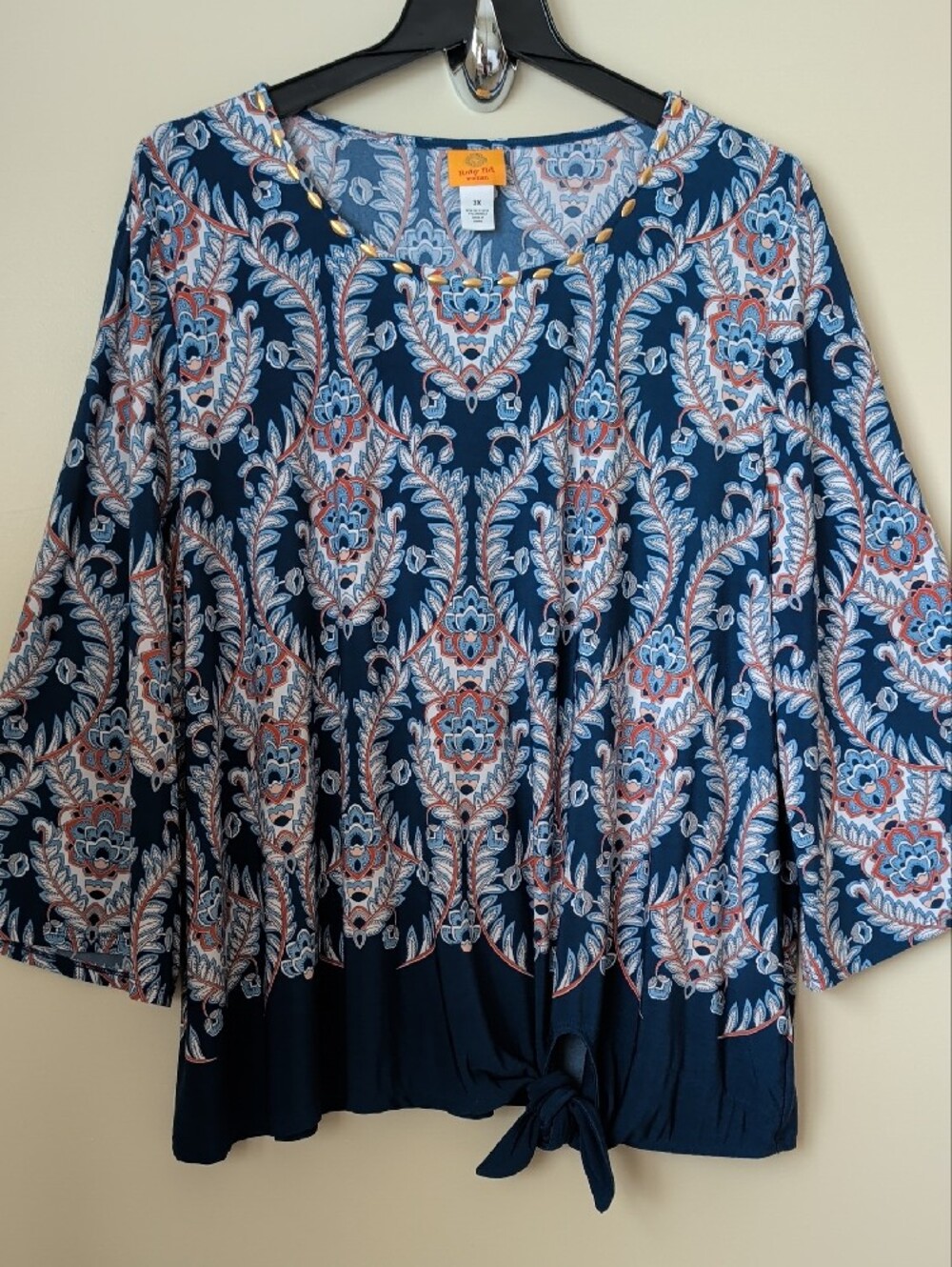 Ruby Rd. Woman Navy Floral Tie-Hem Women's Top Size 3X